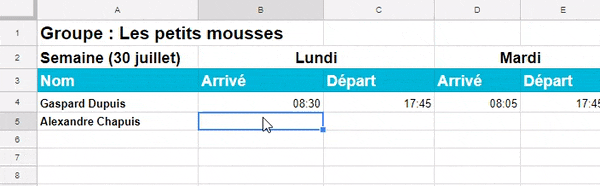 Démonstration fichier excel